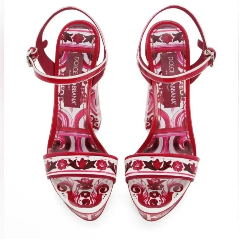 Dolce and Gabbana Pink/Red Platform Ankle-Strap Sandal